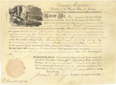 1820 President James Monroe Signed Land Grant (Beckett)